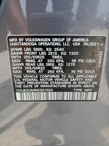 1V2JE2CA4NC201023 - 2022 VOLKSWAGEN ATLAS CROS SE Серый фото 13