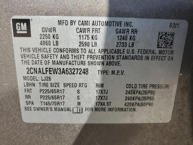 2CNALFEW3A6327248 - 2010 CHEVROLET EQUINOX LTZ SILVER photo 13