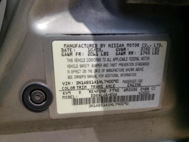 3N1AB51A14L740090 - 2004 NISSAN SENTRA 2.5S BEIGE photo 12