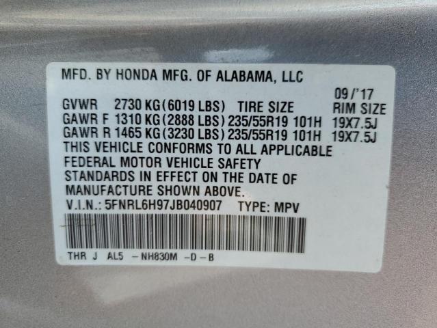 5FNRL6H97JB040907 - 2018 HONDA ODYSSEY ELITE SILVER photo 13