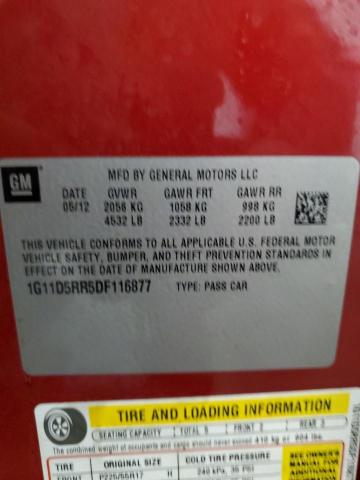 1G11D5RR5DF116877 - 2013 CHEVROLET MALIBU 1LT RED photo 12