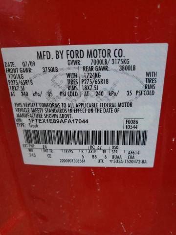 1FTEX1E89AFA17044 - 2010 FORD F150 SUPER CAB RED photo 10