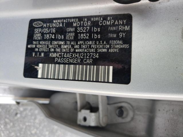 KMHCT4AEXHU212734 - 2017 HYUNDAI ACCENT SE SILVER photo 12
