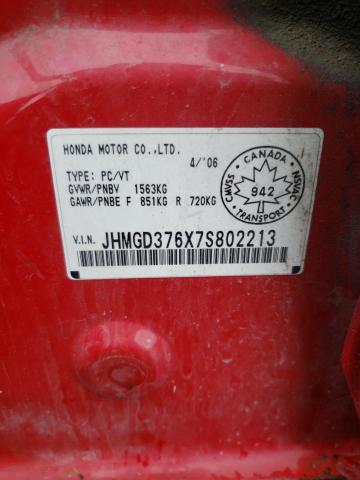 JHMGD376X7S802213 - 2007 HONDA FIT S წითელი ფოტო 12