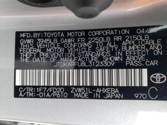 JTDKARFU8L3123309 - 2020 TOYOTA PRIUS L SILVER photo 12