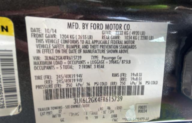 3LN6L2GK4FR615739 - 2015 LINCOLN MKZ CHARCOAL photo 10