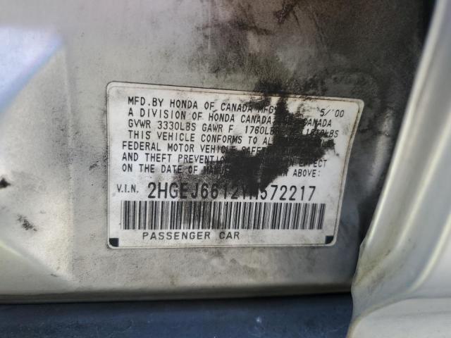 2HGEJ6612YH572217 - 2000 HONDA CIVIC BASE SILVER photo 12