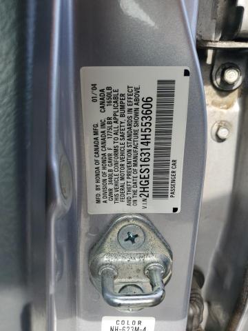 2HGES16314H553606 - 2004 HONDA CIVIC DX VP SILVER photo 12