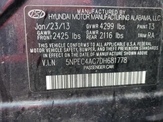 5NPEC4AC7DH681778 - 2013 HYUNDAI SONATA SE BLUE photo 12