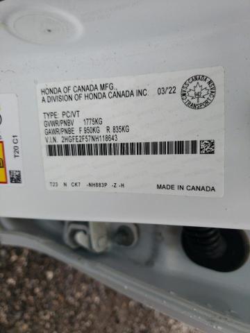 2HGFE2F57NH118643 - 2022 HONDA CIVIC SPORT 白色 照片 12
