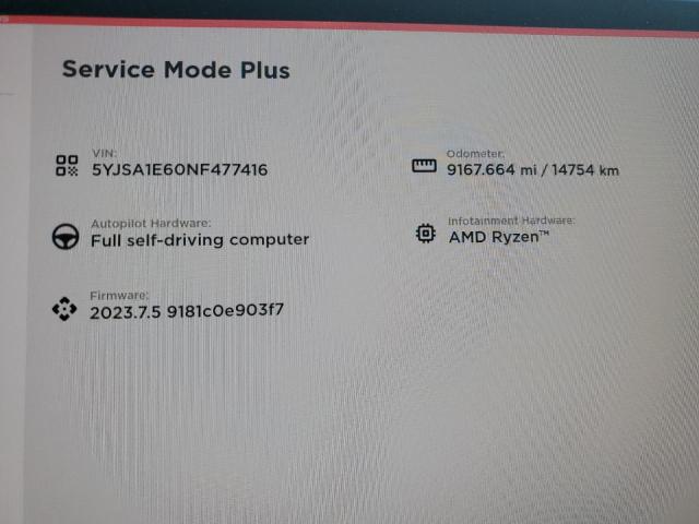 5YJSA1E60NF477416 - 2022 TESLA MODEL S Սպիտակ լուսանկար 9