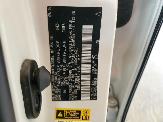 5TDKKRFH3FS111376 - 2015 TOYOTA HIGHLANDER XLE 白色 照片 14