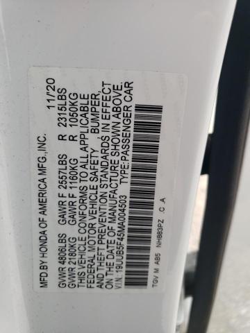 19UUB5F45MA004503 - 2021 ACURA TLX TECHNOLOGY WHITE photo 12