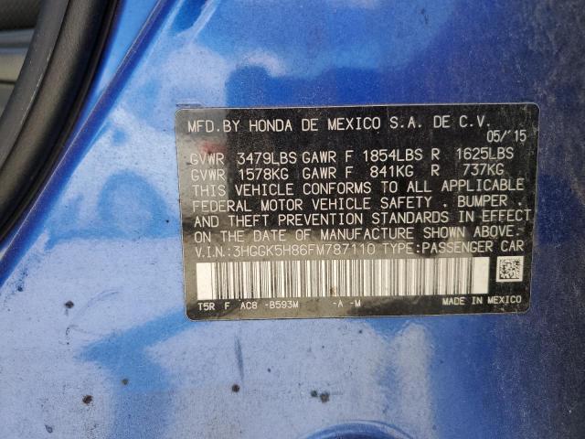 3HGGK5H86FM787110 - 2015 HONDA FIT EX BLUE photo 12