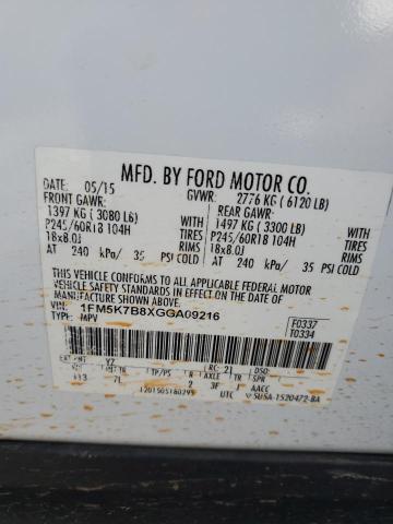 1FM5K7B8XGGA09216 - 2016 FORD EXPLORER WHITE photo 13