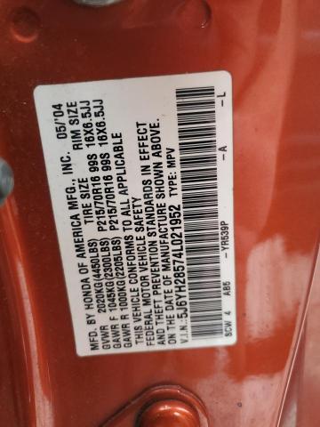 5J6YH28574L021952 - 2004 HONDA ELEMENT EX ORANGE photo 12