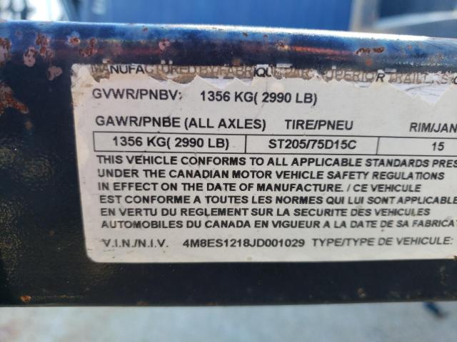 4M8ES1218JD001029 - 2001 UTILITY TRAILER შავი ფოტო 10