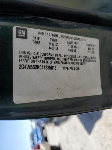 2G4WB52K041335815 - 2004 BUICK REGAL LS 绿色 照片 12
