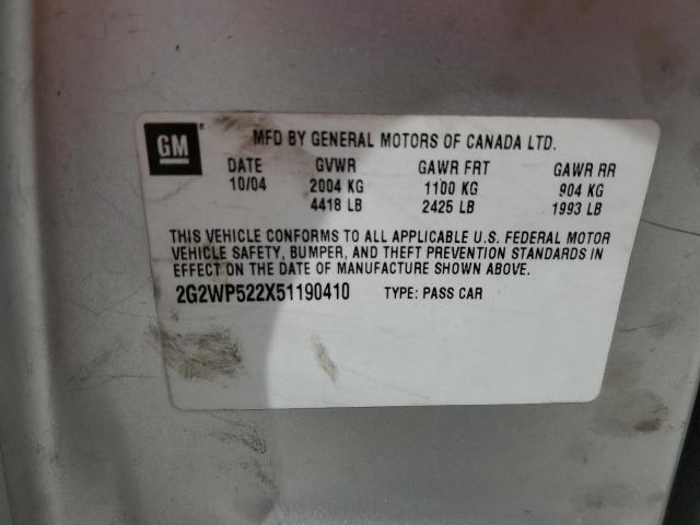 2G2WP522X51190410 - 2005 PONTIAC GRAND PRIX 银色 照片 12