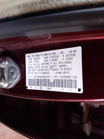 1HGCP26449A023353 - 2009 HONDA ACCORD LXP BURGUNDY photo 10