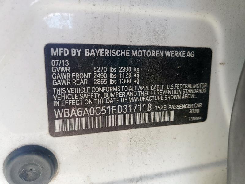 WBA6A0C51ED317118 - 2014 BMW 640 I GRAN COUPE WHITE photo 12