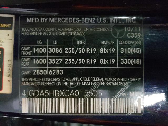 4JGDA5HBXCA015505 - 2012 MERCEDES-BENZ ML 350 4MATIC BLUE photo 12