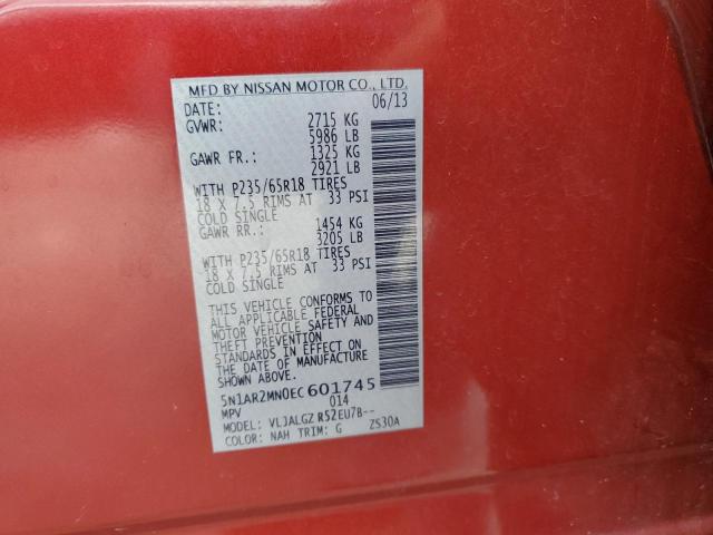 5N1AR2MN0EC601745 - 2014 NISSAN PATHFINDER S RED photo 13