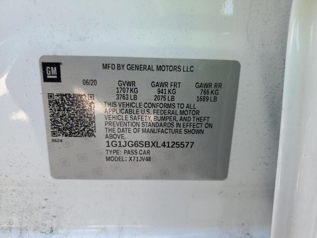 1G1JG6SBXL4125577 - 2020 CHEVROLET SONIC WHITE photo 12