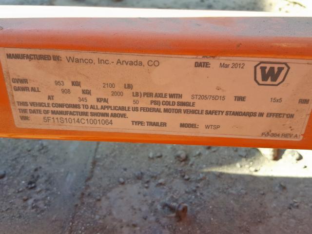 5F11S1014C1001064 - 2012 WANC TRAILER  photo 10