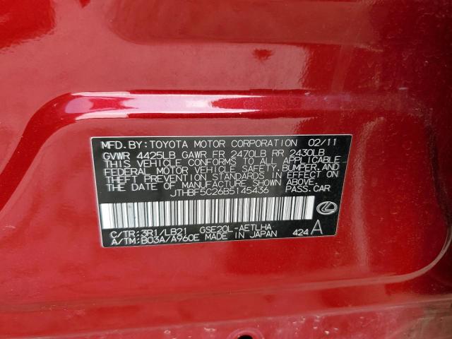 JTHBF5C26B5145436 - 2011 LEXUS IS 250 RED photo 12