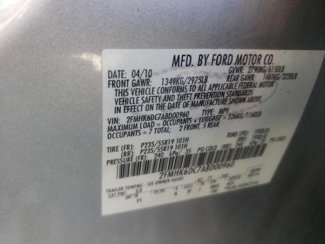 2FMHK6DC7ABD00960 - 2010 FORD FLEX LIMITED SILVER photo 10