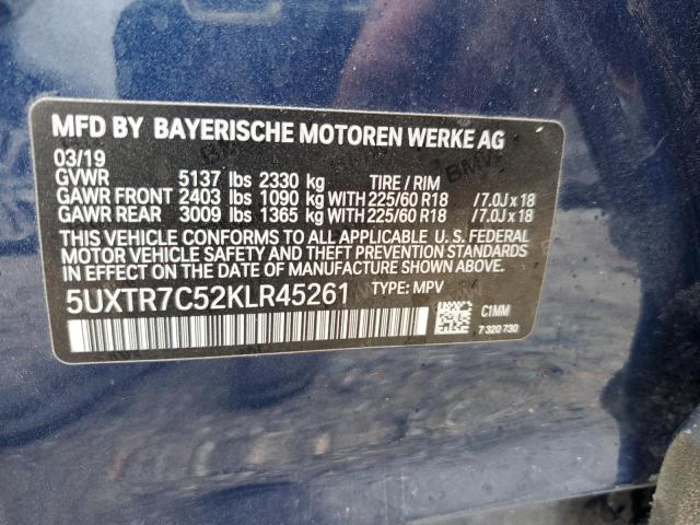 5UXTR7C52KLR45261 - 2019 BMW X3 SDRIVE30I BLUE photo 13