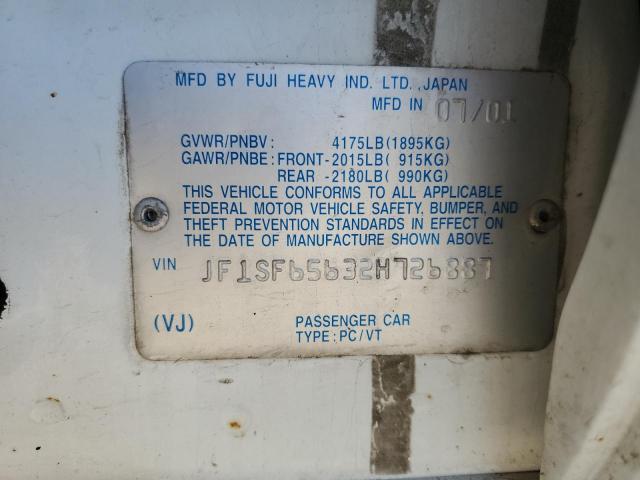 JF1SF65632H726887 - 2002 SUBARU FORESTER S WHITE photo 12