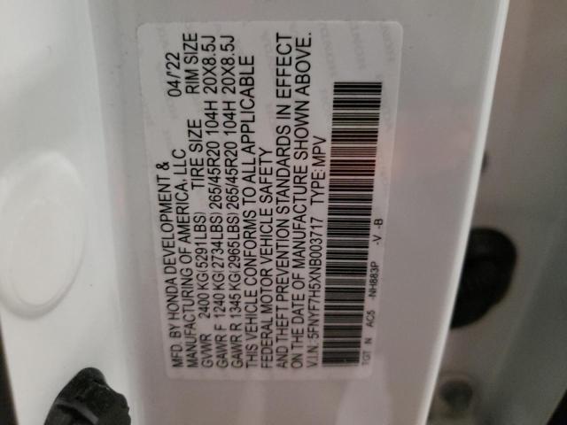 5FNYF7H5XNB003717 - 2022 HONDA PASSPORT EXL أبيض صورة 12