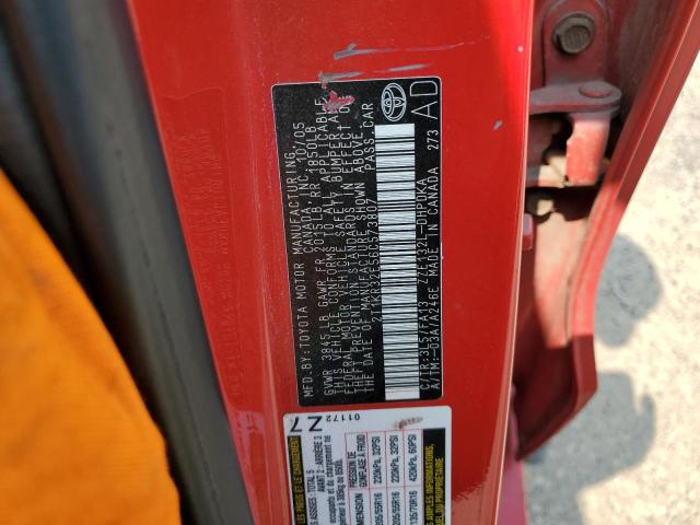 2T1KR32E56C573807 - 2006 TOYOTA COROLLA MA XR RED photo 13