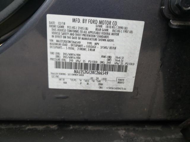 MAJ3S2GE2KC266549 - 2019 FORD ECOSPORT SE GRAY photo 13