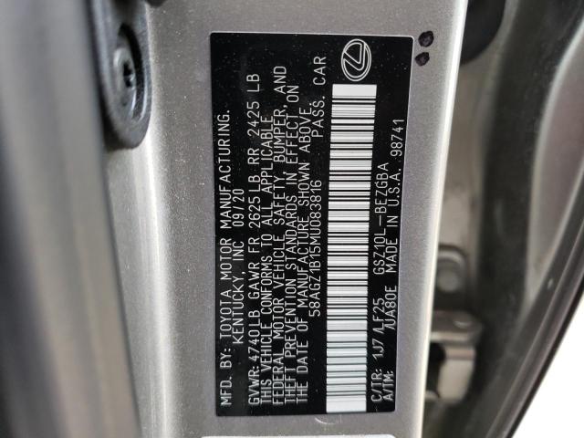 58AGZ1B15MU083816 - 2021 LEXUS ES 350 BASE SILVER photo 12