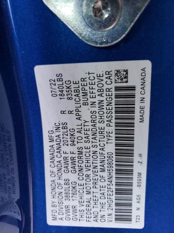 2HGFE2F54NH598060 - 2022 HONDA CIVIC SPORT 蓝色 照片 13