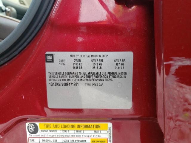 1G1ZK57708F171981 - 2008 CHEVROLET MALIBU LTZ წითელი ფოტო 12
