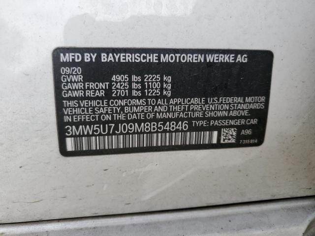 3MW5U7J09M8B54846 - 2021 BMW M340I WHITE photo 12