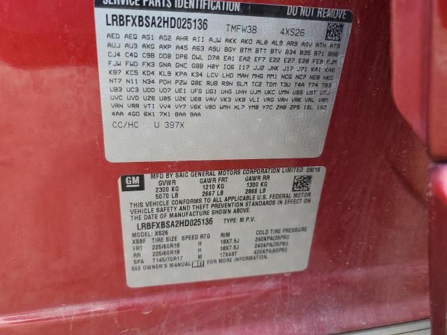 LRBFXBSA2HD025136 - 2017 BUICK ENVISION ESSENCE RED photo 13