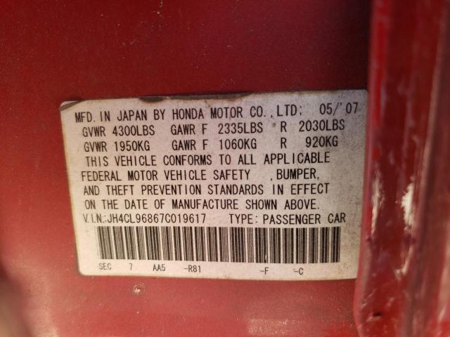 JH4CL96867C019617 - 2007 ACURA TSX RED photo 12