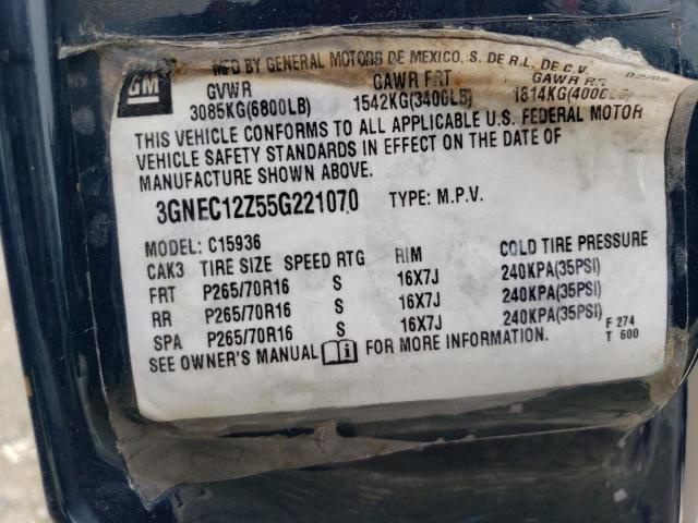 3GNEC12Z55G221070 - 2005 CHEVROLET AVALANCHE C1500 BLUE photo 12