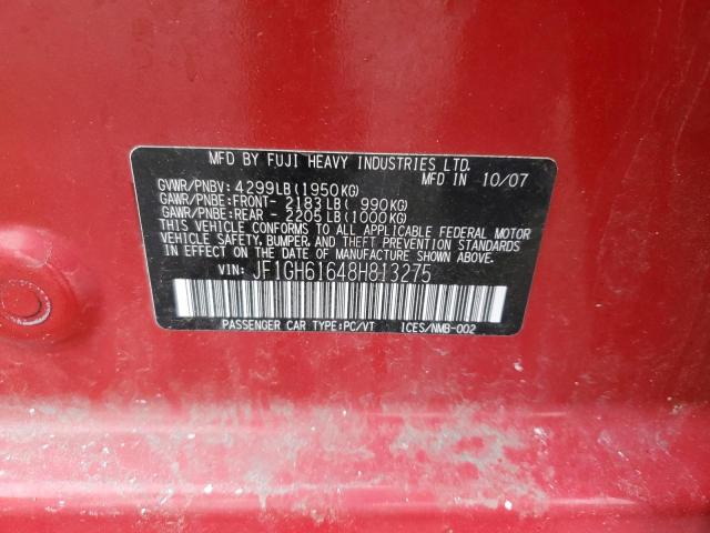 JF1GH61648H813275 - 2008 SUBARU IMPREZA 2.5I RED photo 12