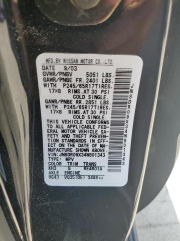 JN8DR09X34W801343 - 2004 NISSAN PATHFINDER LE BLACK photo 12