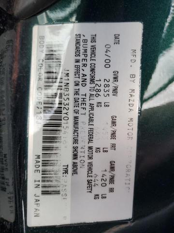 JM1NB3532Y0154161 - 2000 MAZDA MX-5 MIATA BASE GREEN photo 12