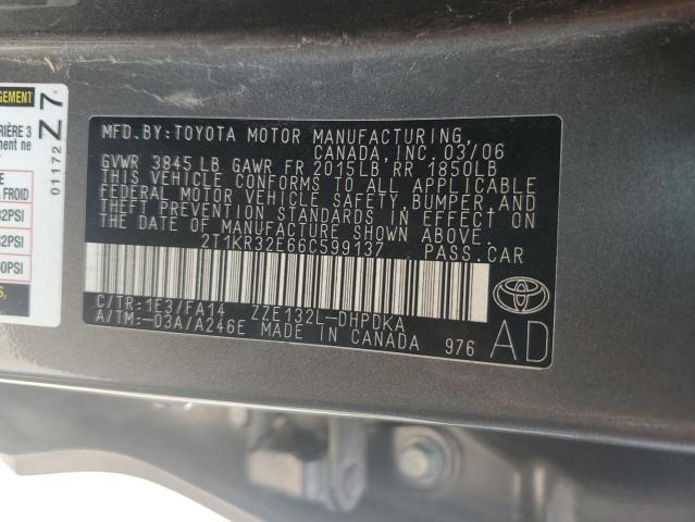 2T1KR32E66C599137 - 2006 TOYOTA COROLLA MA XR GRAY photo 12