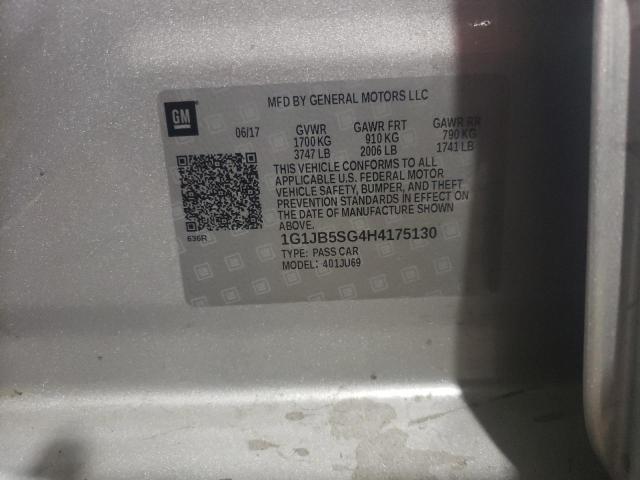 1G1JB5SG4H4175130 - 2017 CHEVROLET SONIC LS 银色 照片 12