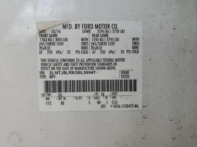 2LMTJ8LR8GBL59947 - 2016 LINCOLN MKX RESERVE Սպիտակ լուսանկար 13