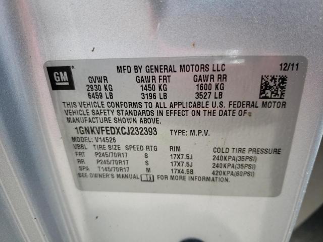 1GNKVFEDXCJ232393 - 2012 CHEVROLET TRAVERSE LS SILVER photo 12